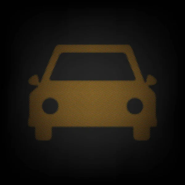 Ilustracja Znaku Samochodu Ikona Jako Siatka Małej Pomarańczowej Żarówki Ciemności — Wektor stockowy