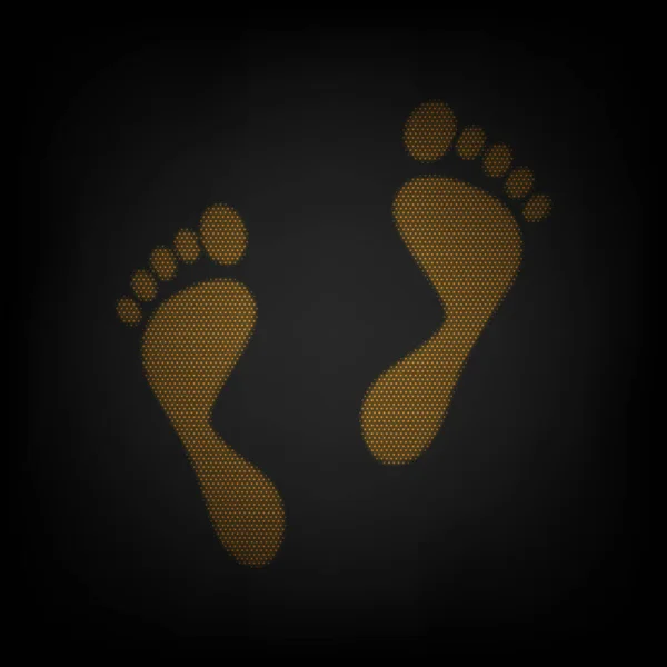 Знак Отпечатков Ног Икона Виде Сетки Маленькой Оранжевой Лампочки Темноте — стоковый вектор