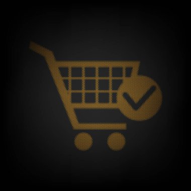 İşaretli alışveriş arabası. Karanlıktaki küçük turuncu ampulün ızgarası gibi simge.