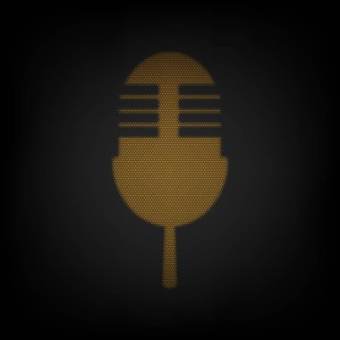 Retro mikrofon işareti. Karanlıktaki küçük turuncu ampulün ızgarası gibi simge.