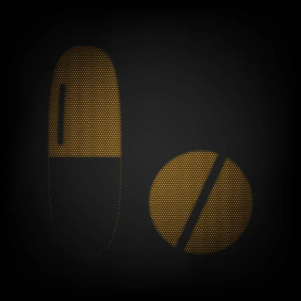 医疗药丸的标志 图标是黑暗中橙色小灯泡的网格 — 图库矢量图片