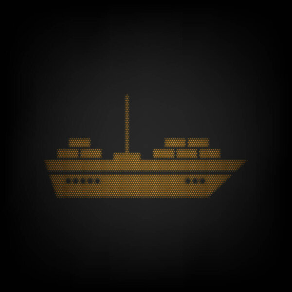 Ship sign illustration. Icon as grid of small orange light bulb in darkness.