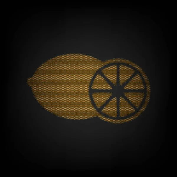 水果柠檬标志 图标是黑暗中橙色小灯泡的网格 — 图库矢量图片