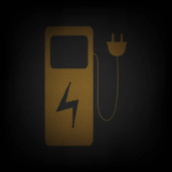 電気自動車充電ステーションサイン 暗闇の中の小さなオレンジ色の電球のグリッドとしてのアイコン — ストックベクタ