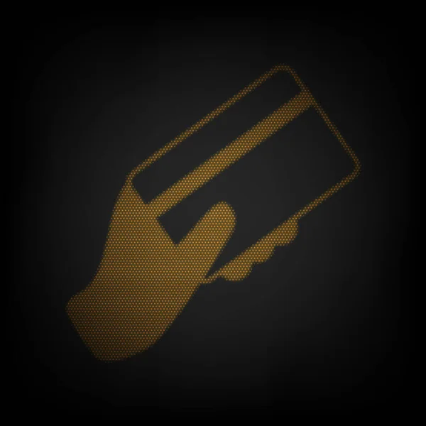 Uma Mão Com Cartão Crédito Ícone Como Grade Pequena Lâmpada — Vetor de Stock