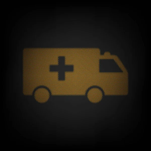 Ilustración Signos Ambulancia Icono Como Rejilla Pequeña Bombilla Naranja Oscuridad — Vector de stock