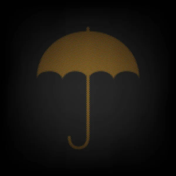 傘のアイコン 雨の保護シンボル フラットデザインスタイル 暗闇の中の小さなオレンジ色の電球のグリッドとしてのアイコン — ストックベクタ