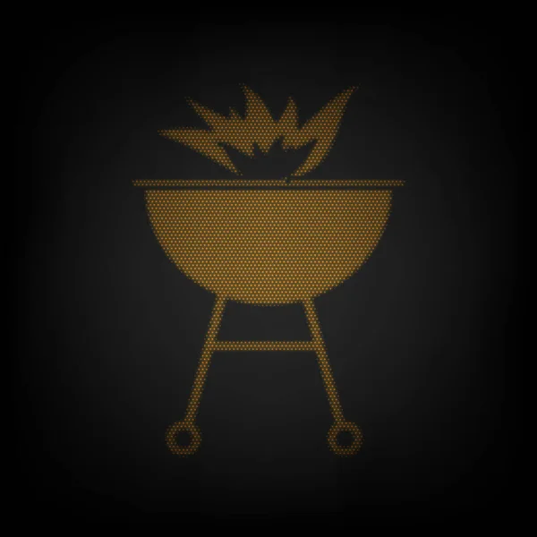 Barbecue Avec Enseigne Feu Icône Comme Grille Petite Ampoule Orange — Image vectorielle