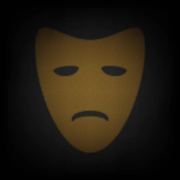 Máscaras Teatrales Trágicas Icono Como Rejilla Pequeña Bombilla Naranja Oscuridad — Archivo Imágenes Vectoriales