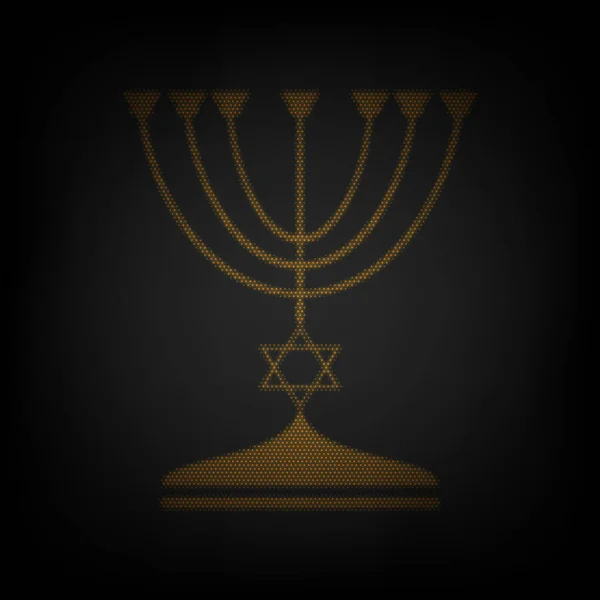 Jewish Menorah Candlestick Black Silhouette Icon Grid Small Orange Light — Stock Vector