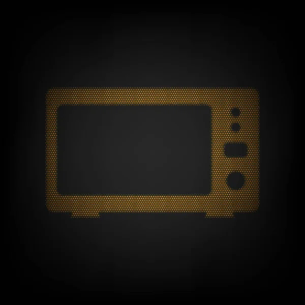 Micmicrowave Sign Illustration Икона Виде Сетки Маленькой Оранжевой Лампочки Темноте — стоковый вектор