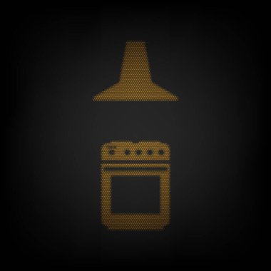 Elektrik ya da gaz ocağı ve mutfak kaputu tabelası. Karanlıktaki küçük turuncu ampulün ızgarası gibi simge.