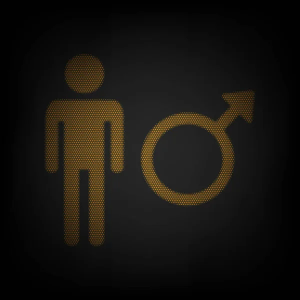 Signo Masculino Ilustración Icono Como Rejilla Pequeña Bombilla Naranja Oscuridad — Vector de stock