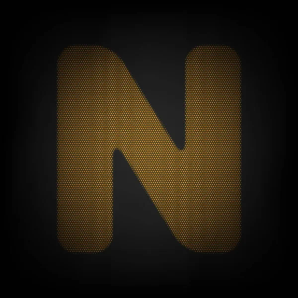 文字Nの記号デザインテンプレート要素 暗闇の中の小さなオレンジ色の電球のグリッドとしてのアイコン — ストックベクタ