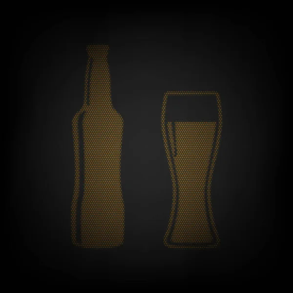 啤酒瓶子的标志 图标是黑暗中橙色小灯泡的网格 — 图库矢量图片