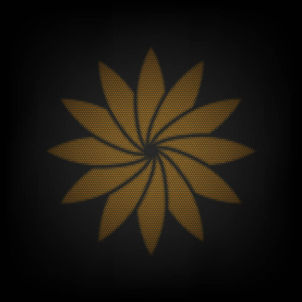 Flower sign. Icon as grid of small orange light bulb in darkness.