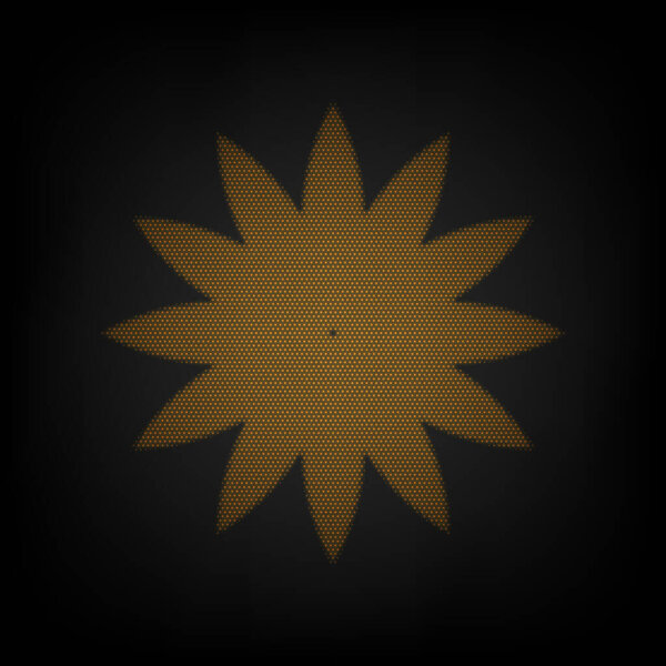 Flower sign. Icon as grid of small orange light bulb in darkness.