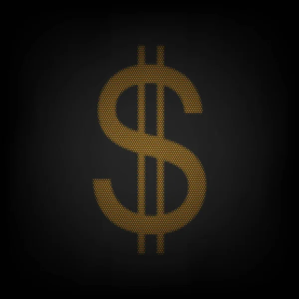 Сша Знак Долара Icon Сітка Маленької Помаранчевої Лампочки Темряві — стоковий вектор