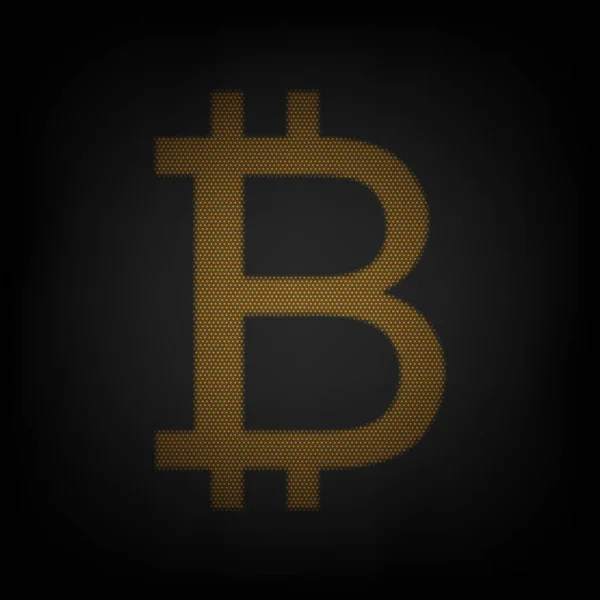 Bitcoin Sign Icon Grid Small Orange Light Bulb Darkness — Stock Vector