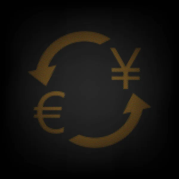 通貨交換のサイン ユーロと日本円 暗闇の中の小さなオレンジ色の電球のグリッドとしてのアイコン — ストックベクタ