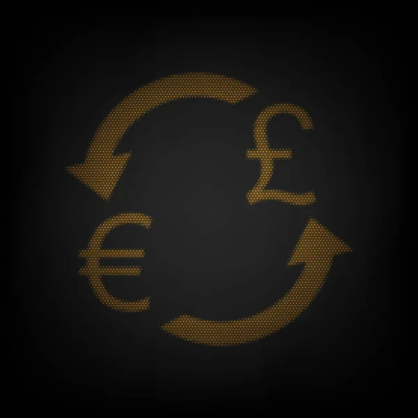 Валютний Знак Euro Pound Icon Сітка Маленької Помаранчевої Лампочки Темряві — стоковий вектор