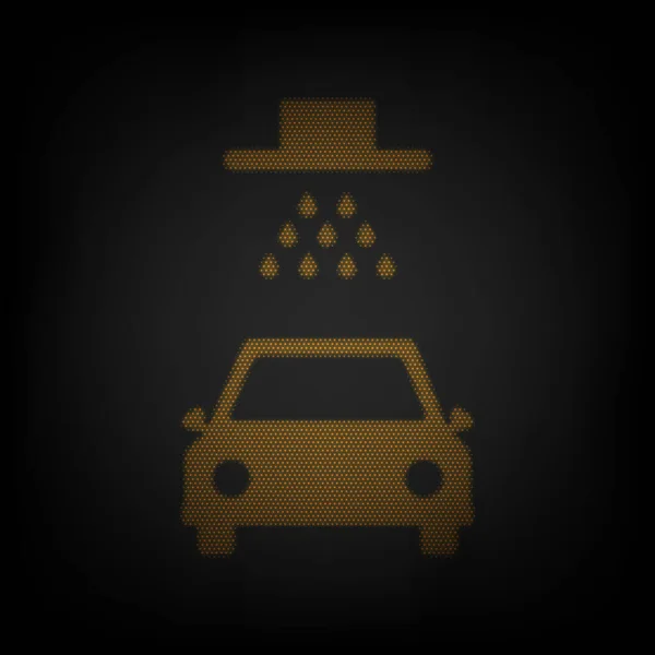 Знак Мийки Автомобіля Ікона Сітка Маленької Помаранчевої Лампочки Темряві — стоковий вектор