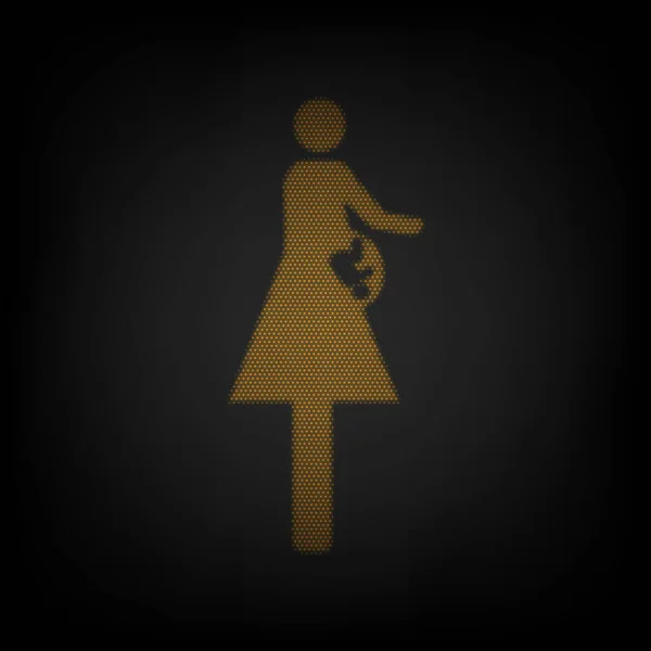 Señal Mujer Bebé Icono Como Rejilla Pequeña Bombilla Naranja Oscuridad — Archivo Imágenes Vectoriales