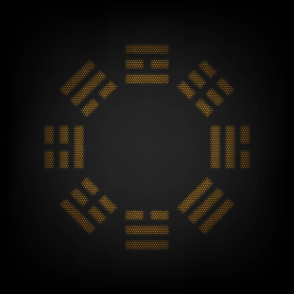 Bagua sign. Icon as grid of small orange light bulb in darkness.