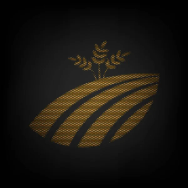 Знак Поля Пшеницы Икона Виде Сетки Маленькой Оранжевой Лампочки Темноте — стоковый вектор