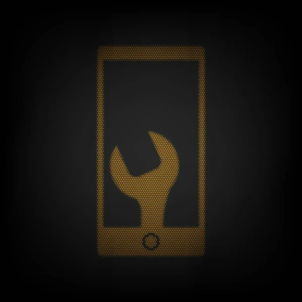 Значок Телефона Настройками Икона Виде Сетки Маленькой Оранжевой Лампочки Темноте — стоковый вектор