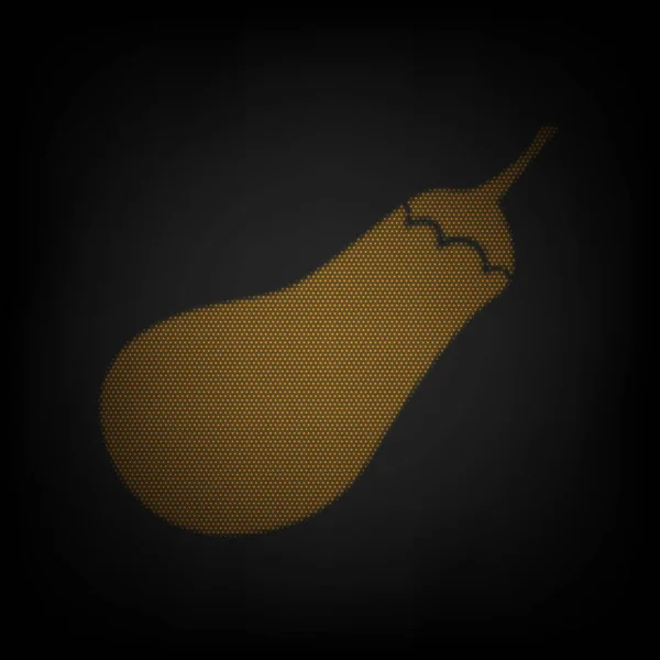 茄子标志 色拉配料健康蔬菜 图标是黑暗中橙色小灯泡的网格 — 图库矢量图片