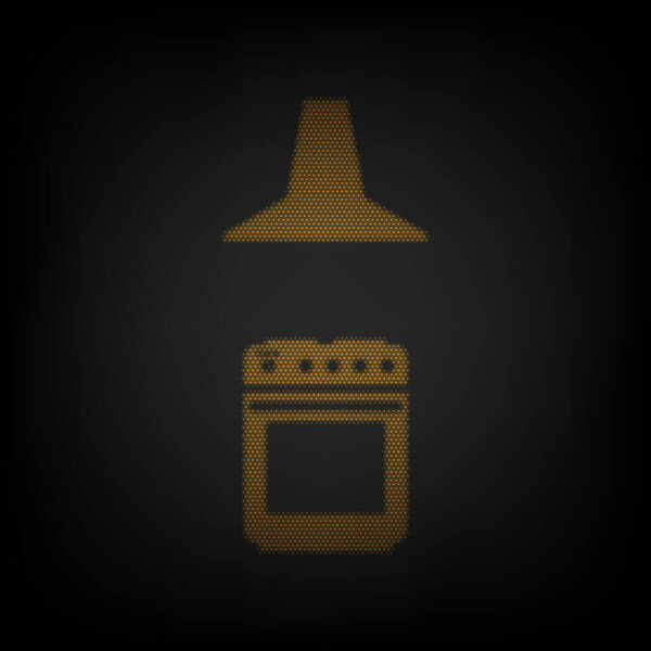 Electric or gas stove and extractor kitchen hood sign. Icon as grid of small orange light bulb in darkness.