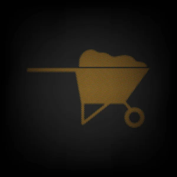 花园独轮车标志图解 图标是黑暗中橙色小灯泡的网格 — 图库矢量图片