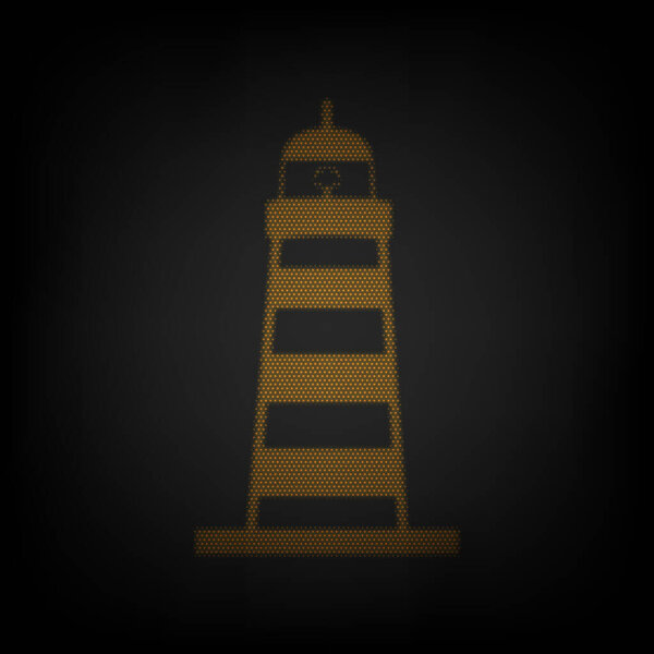 Lighthouse sign illustration. Icon as grid of small orange light bulb in darkness.