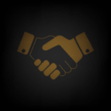 İş tokalaşma / sözleşme sözleşmesi çizelgesi. Karanlıktaki küçük turuncu ampulün ızgarası gibi simge.