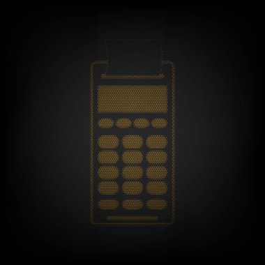 Ödeme terminali. NFC ödeme belgesi. Karanlıktaki küçük turuncu ampulün ızgarası gibi simge.