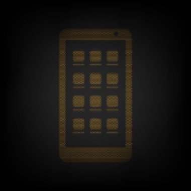 Akıllı telefon işareti. Karanlıktaki küçük turuncu ampulün ızgarası gibi simge.