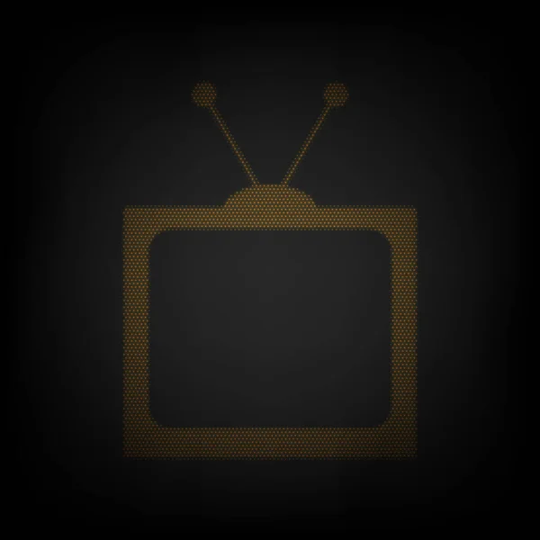 Señal Televisión Retro Icono Como Rejilla Pequeña Bombilla Naranja Oscuridad — Archivo Imágenes Vectoriales