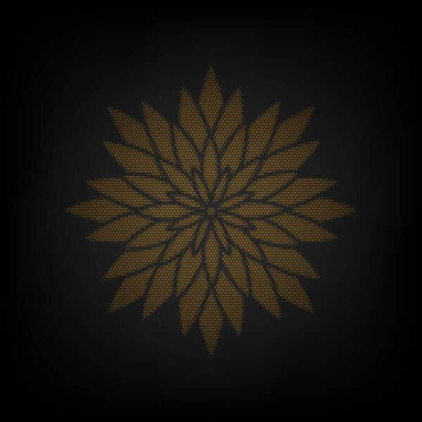 Flower sign. Icon as grid of small orange light bulb in darkness.
