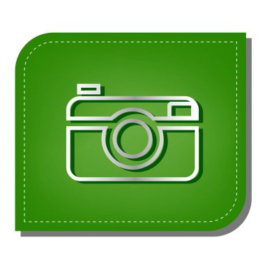 Dijital fotoğraf makinesi işareti. Yeşil yapraklı, koyu yeşil gölgeli gümüş çizgi simgesi.