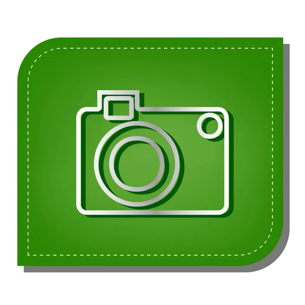 Digital Camera Sign Silver Gradient Line Icon Dark Green Shadow — Stock Vector