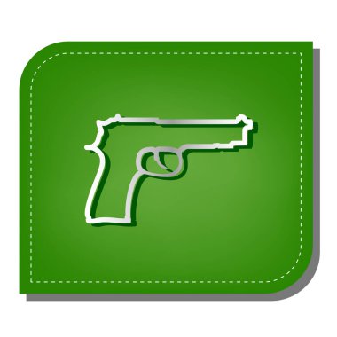 Silah işareti çizimi. Yeşil yapraklı, koyu yeşil gölgeli gümüş çizgi simgesi.