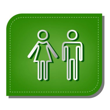 Erkek ve kadın işareti. Yeşil yapraklı, koyu yeşil gölgeli gümüş çizgi simgesi.