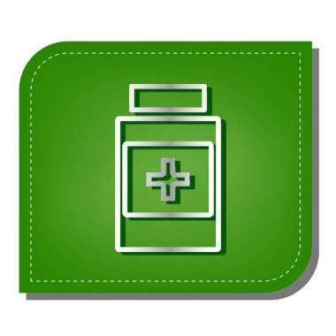 Tıbbi konteynır işareti. Yeşil yapraklı, koyu yeşil gölgeli gümüş çizgi simgesi.