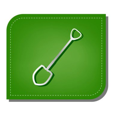 Bahçede çalışmak için kürek. Yeşil yapraklı, koyu yeşil gölgeli gümüş çizgi simgesi.