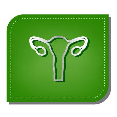İnsan anatomisi. Rahim işareti. Yeşil yapraklı, koyu yeşil gölgeli gümüş çizgi simgesi.