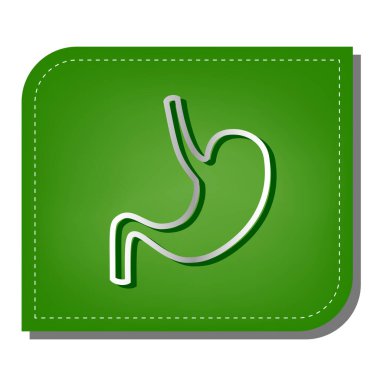İnsan anatomisi. Mide işareti. Yeşil yapraklı, koyu yeşil gölgeli gümüş çizgi simgesi.