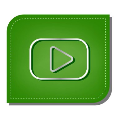 Düğme işaretini çal. Yeşil yapraklı, koyu yeşil gölgeli gümüş çizgi simgesi.