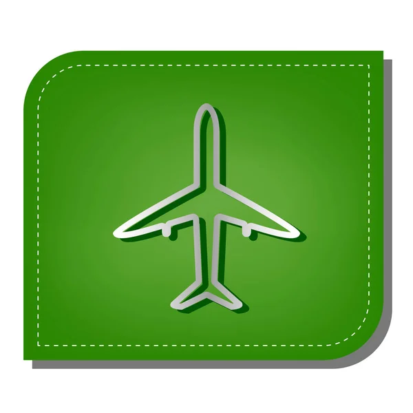 Uçak Işareti Çizimi Yeşil Yapraklı Koyu Yeşil Gölgeli Gümüş Çizgi — Stok Vektör