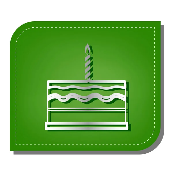 Sinal Bolo Aniversário Ícone Linha Gradiente Prata Com Sombra Verde — Vetor de Stock